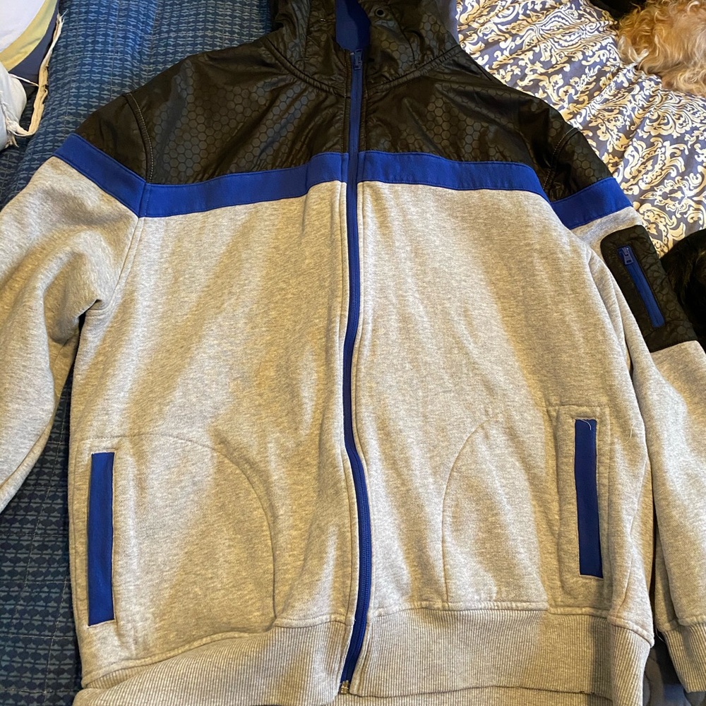 Black blue and gray mens zipup